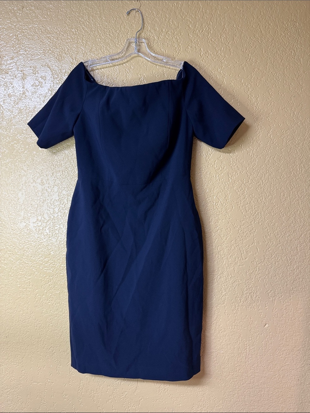 Calvin Klein Navy Off-Shoulder Midi Sheath Dress